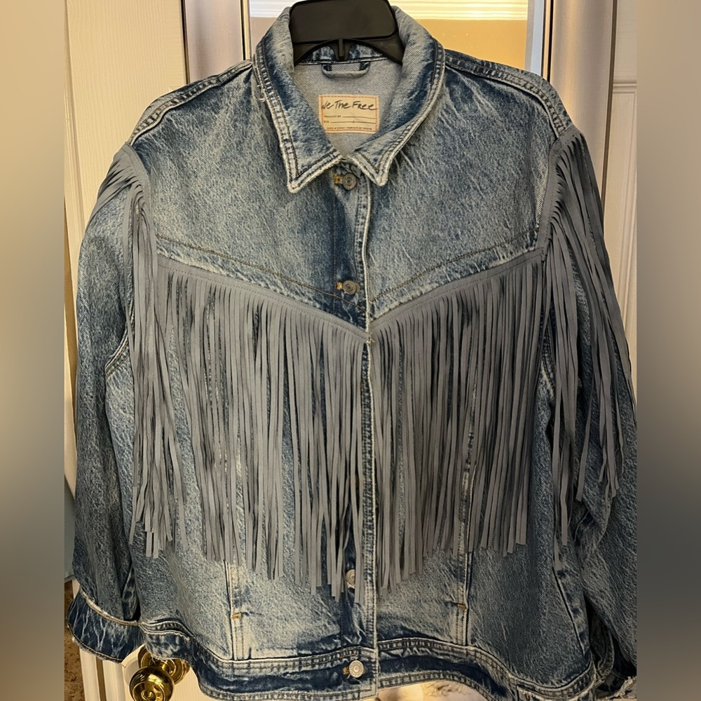 Free People We the Free after hours Fringe Denim Tucker Jacket Large
